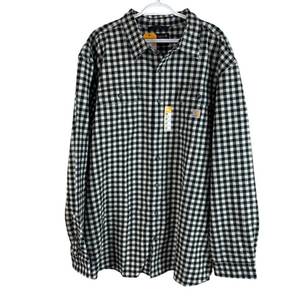 NEW Carhartt Mens Loose Fit Heavyweight Flannel Shirt 3XLT Black White Plaid
